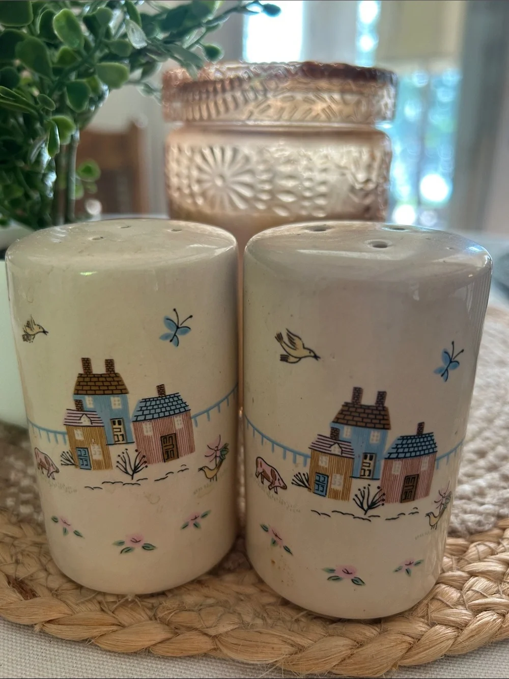 Heartland Ceramic Cottage Salt and Pepper Shakers - Cream with Pastel Houses